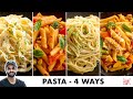 10 minute pasta recipes  4 ways  red sauce mix sauce aglio e olio white sauce  sanjyot keer