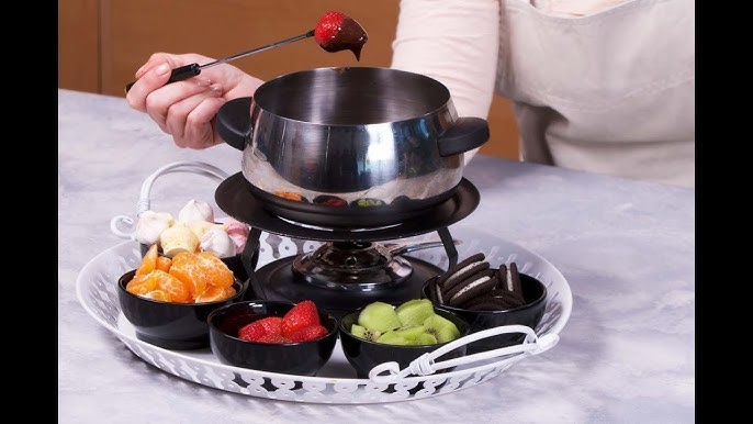 Fondue de chocolate con brochetas de fruta y menta - EROSKI