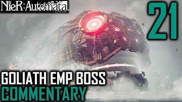 Nier Automata Walkthrough Part 21 - 2B & 9S Vs Giant Goliath EMP Machine Boss Battle