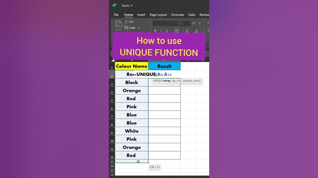 Unique function in excel uniquefunction youtube