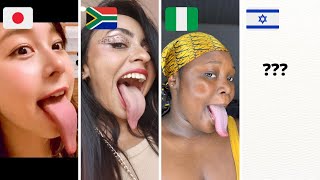 Girls with long tongue from 15 different nations | Top 15 Girls with long tongue