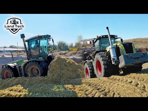 Видео: Тракторы CLAAS Xerion 5000, Xerion 3300 Trac VC (с разворотной кабиной) и К-700А трамбуют силос!