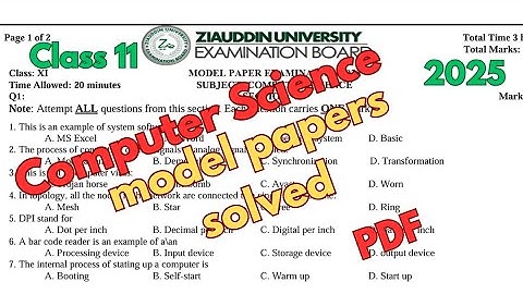 NEW Computer Science class 11 model paper solved 2025| Ziauddin Board 