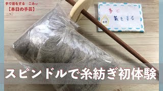 スピンドルで糸紡ぎ初体験【本日の手芸】today's handicraft　字幕付き