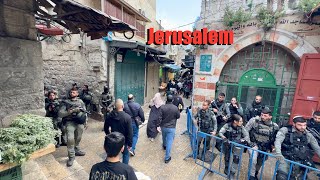 Ramadan in Jerusalem. Muslim Quarter of the Old City from Damascus Gate to Jaffa Gate