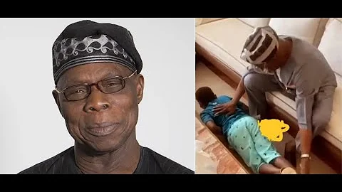 Ex-President, Obasanjo Spotted Teaching His Grandson How To Properly Prostrate While Greeting