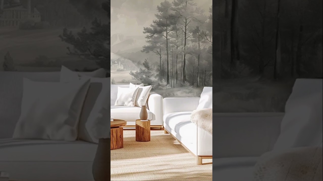 Grayscale Wallpaper Mural 🌲 Neutral Peel & Stick Wall Design for Modern Interiors 