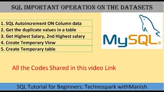 SQL Autoincrement, highest, 2nd highest salary, duplicate, temporary view & Temporary Table - EP 12