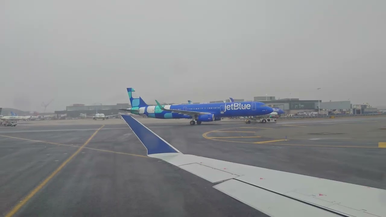 4K New York City Delta Flight JFK Airport taxiing taking off on a Rainy Overcast day 2026 Mar 7 NYC