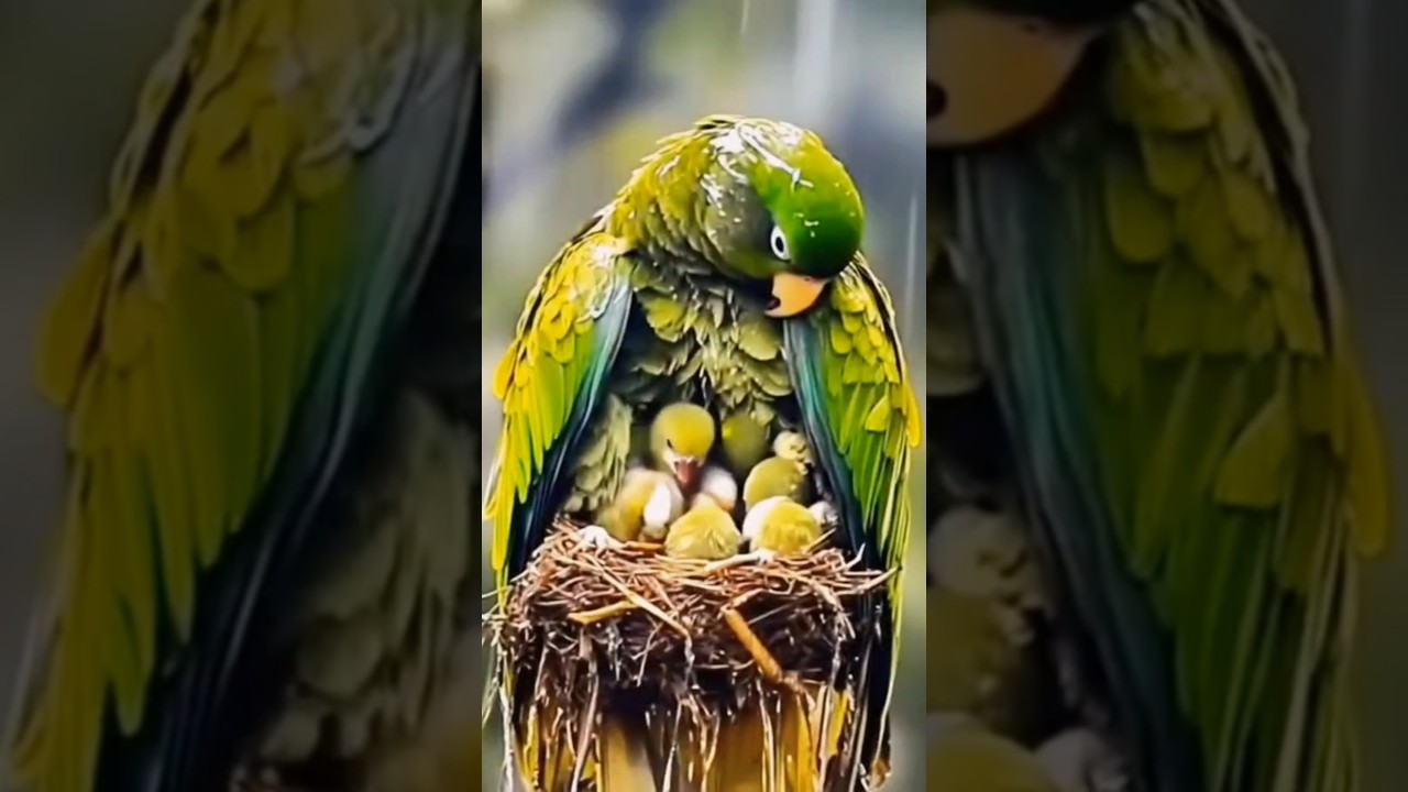 Parrot Mom Shielding Her Chicks 💚 