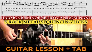 HARMONIC MINOR Guitar Licks PHRYGIAN DOMINANT MODE Rock Metal Guitar Lesson Tutorial TABS