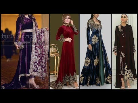 velvet long frocks designs