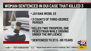 Woman sentenced for fatal DUI crash that killed 3, including Troopers