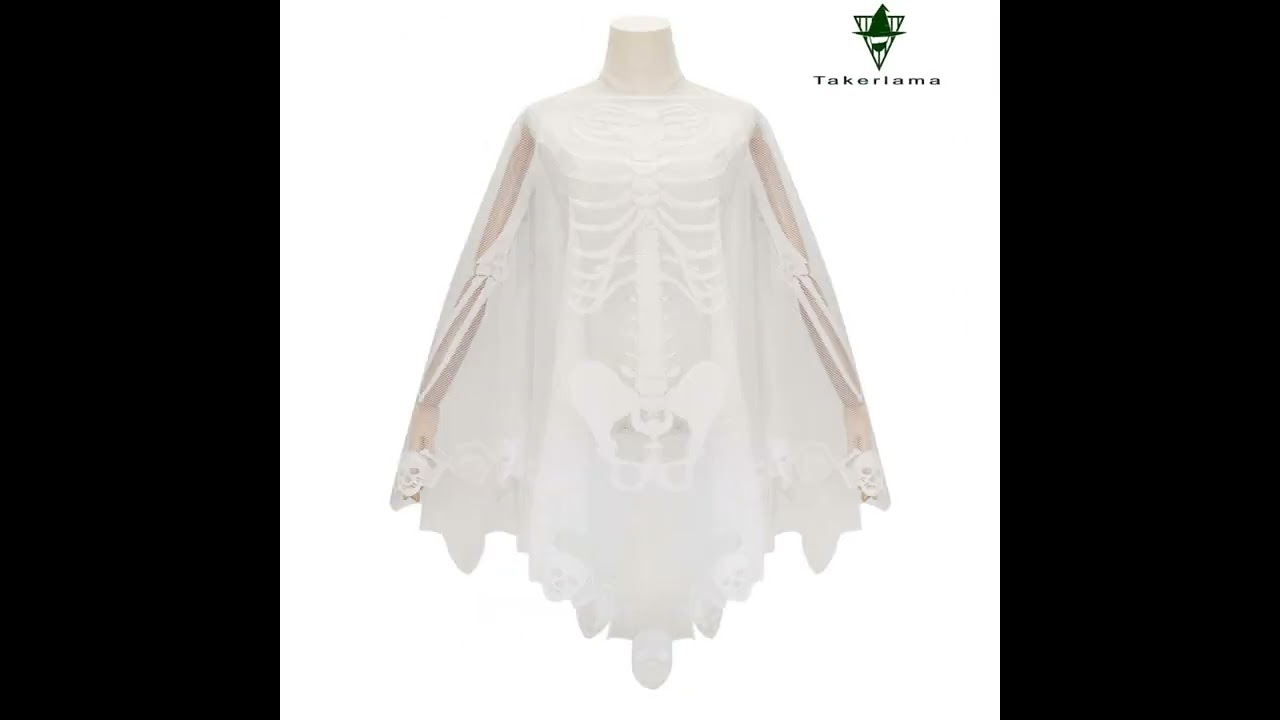 Halloween Skeleton Poncho Costume Women Lace Tattered Party Clothes Takerlama