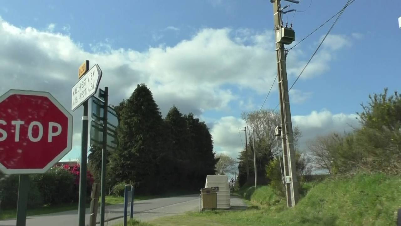 Driving On The D28 From 22160 Maël Pestivien To 22160 Saint Servais, Brittany France 23rd April 2016