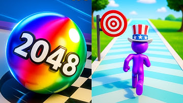 Ball Run 2048 vs Tall Man | Hard Level Gameplay | Walkthrough Gameplays 🪜🎮💥 🦒🚶‍♂️📏