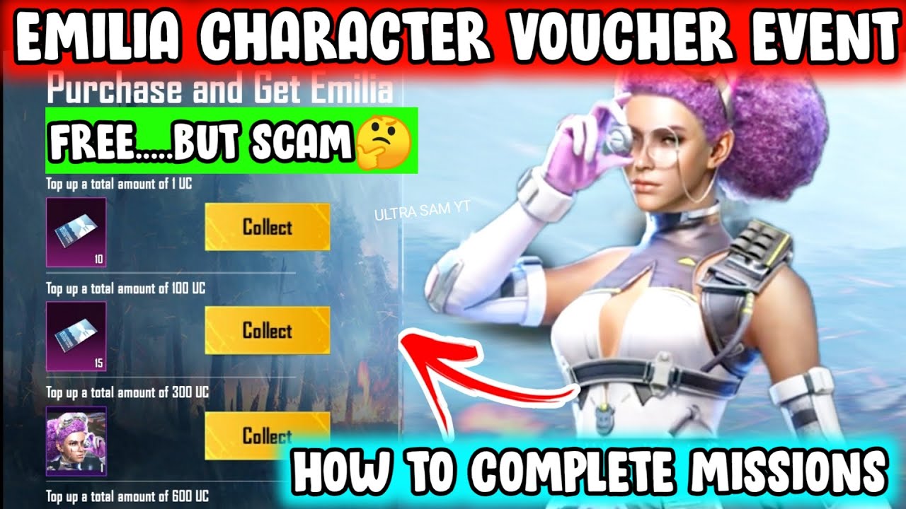 FREE CHARACTER VOUCHER EVENT IN BGMI 🤣 EMILIA CHARACTER VOUCHER EVENT🔥 TOP UP A TOTAL AMOUNT OF 1 UC