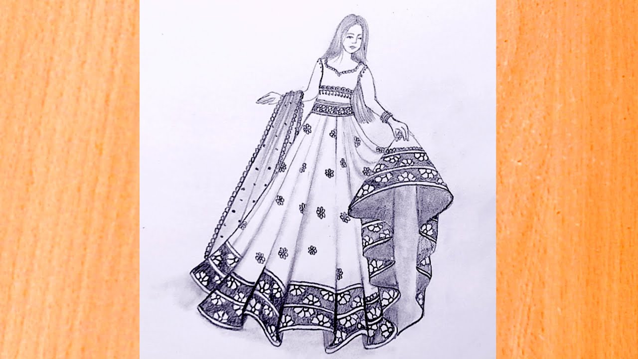 How to Draw a Girl with Lehenga Traditional girl drawing Bridal