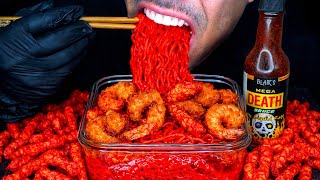 ASMR MEGA DEATH SAUCE ATOMIC SPICY NUCLEAR FIRE NOODLES EATING CHALLENGE HOT CHEETOS MUKBANG JERRY
