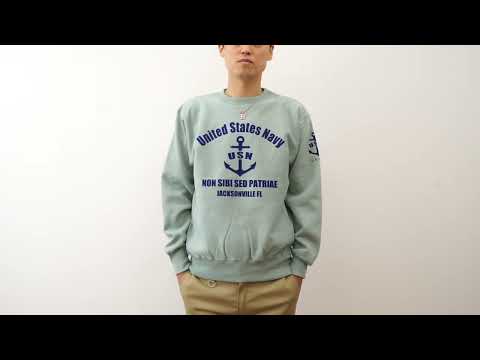 12oz スウェット U.S. NAVY FL ネイビー ミリタリー プリント クルーネック スエット 長袖 トレーナー 厚手 裏起毛 リバースウィーブ アメリカ海軍 米軍 マリン 12SW-FL