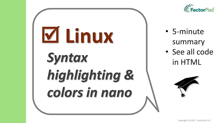 Enable syntax highlighting and colors in nano