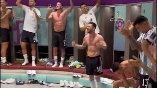 Argentina players celebrate in dressing room after decisive 2-0 win over Mexico at Lusail Stadium,