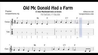En la Granja del Tio Mac Donald Tablatura y Partitura del Punteo de Guitarra en Fa Mayor