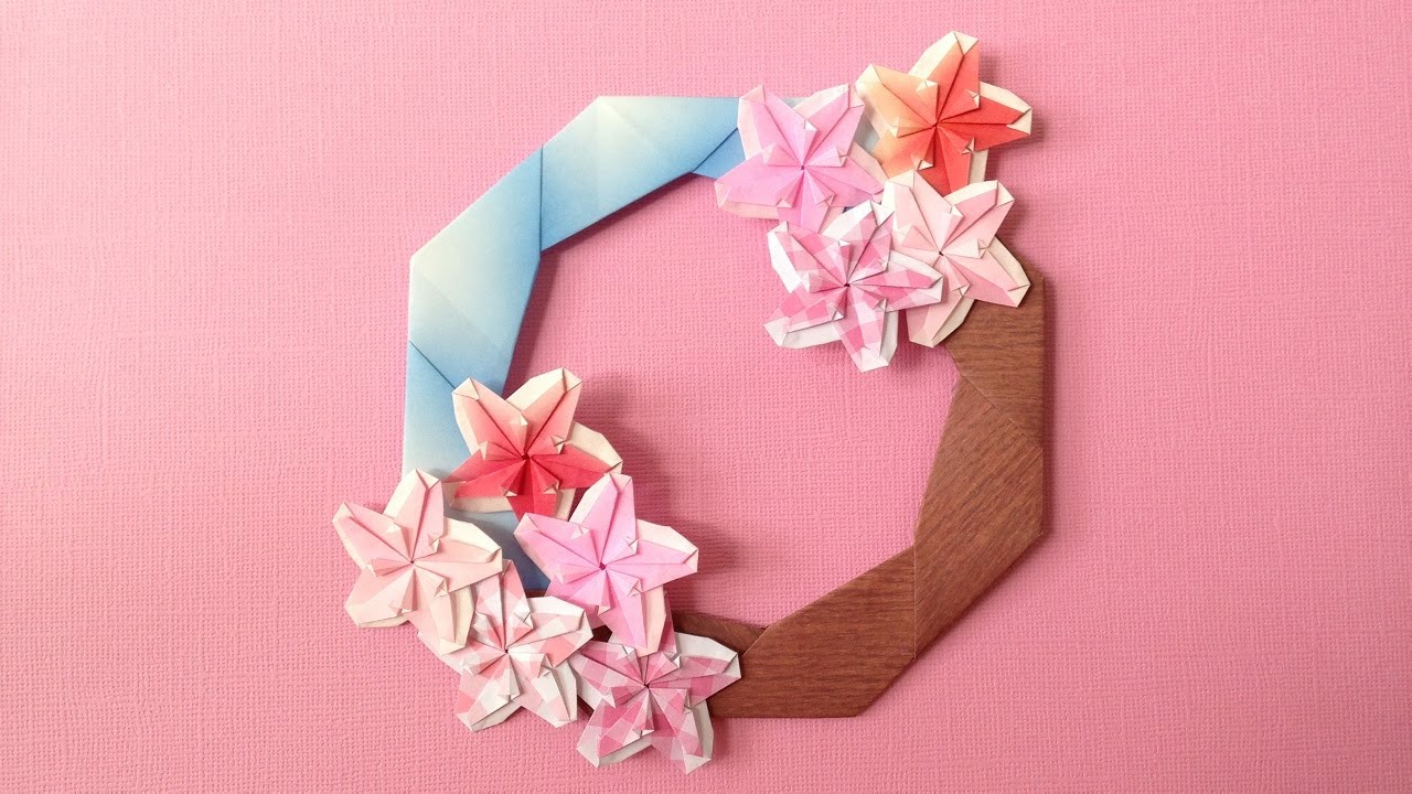 折り紙 桜の花 リース 折り方4 Origami Flower Cherry Blossoms Wreath Tutorial Niceno1 Youtube