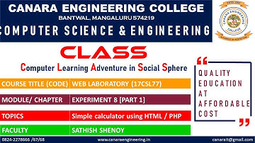 VTU WEB LAB (17CSL77) WEB LABORATORY SIMPLE CALCULATOR USING PHP [EXPERIMENT 8] [PART 1] (L9)