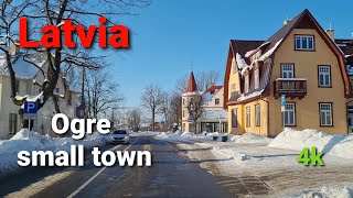 Latvia 4K. Driving in Ogre small town. European city. Latvija. Braukšāna Ogrē.