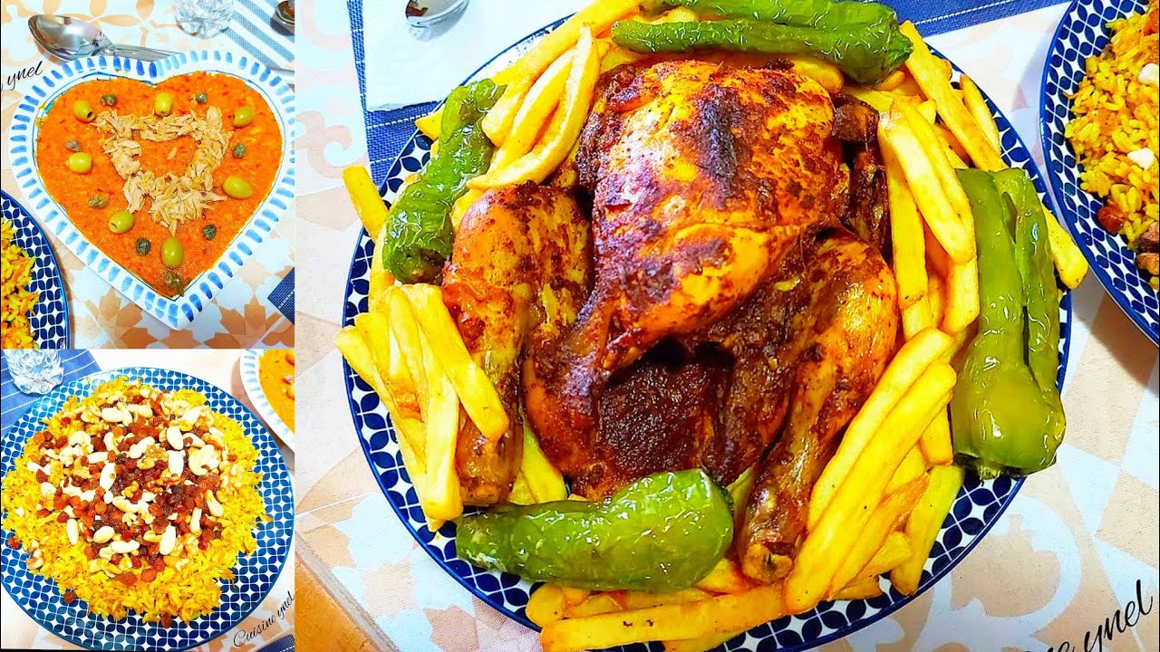 كيفاش طيبو دجاجة روتي محمرة وذايبة زبدة باسهل وأسرع طريقة  في فور عادي  مع روز بالشعيرية والمكسرات