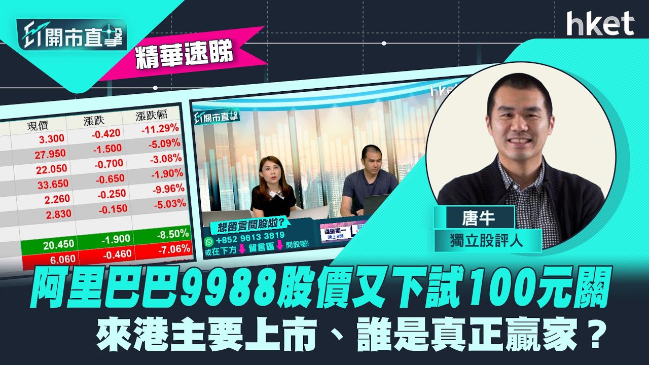 【ET開市直擊】（精華）阿里巴巴9988股價又下試100元關 來港主要上市、誰是真正贏家？