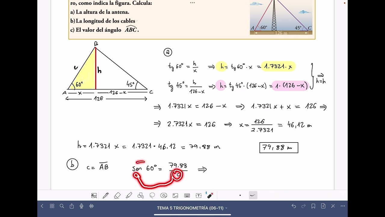 Estrategia de la altura para resolver un triángulo no rectángulo. Con enunciado.