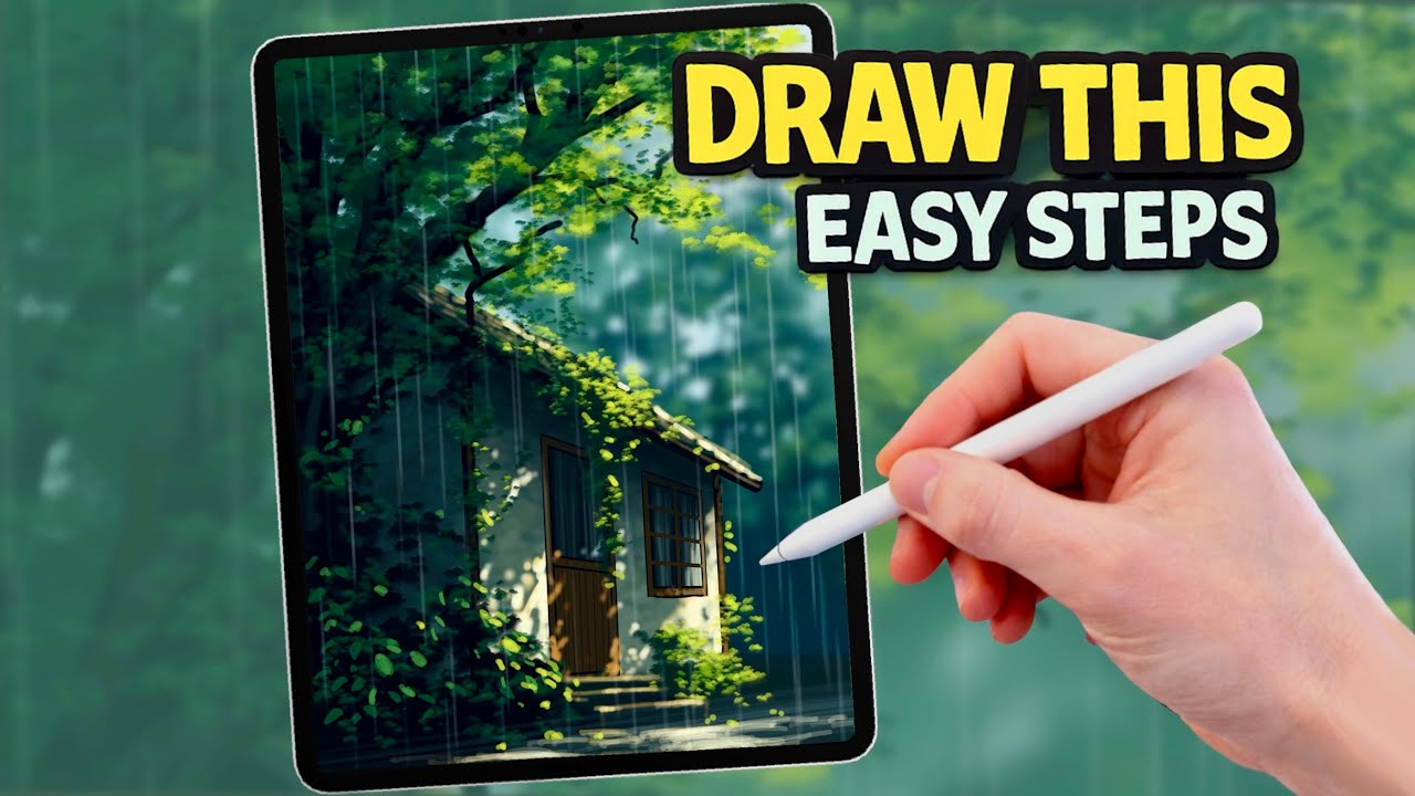 PROCREATE Forest Cottage landscape Drawing Tutorial in EASY STEPS - YouTube