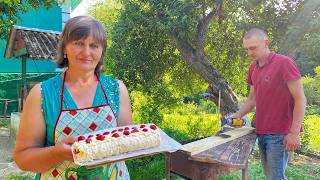 Slow Living in Ukraine 🍓| Homemade Strawberry Roll & Building Our Gazebo 🏡 | Summer Village Life