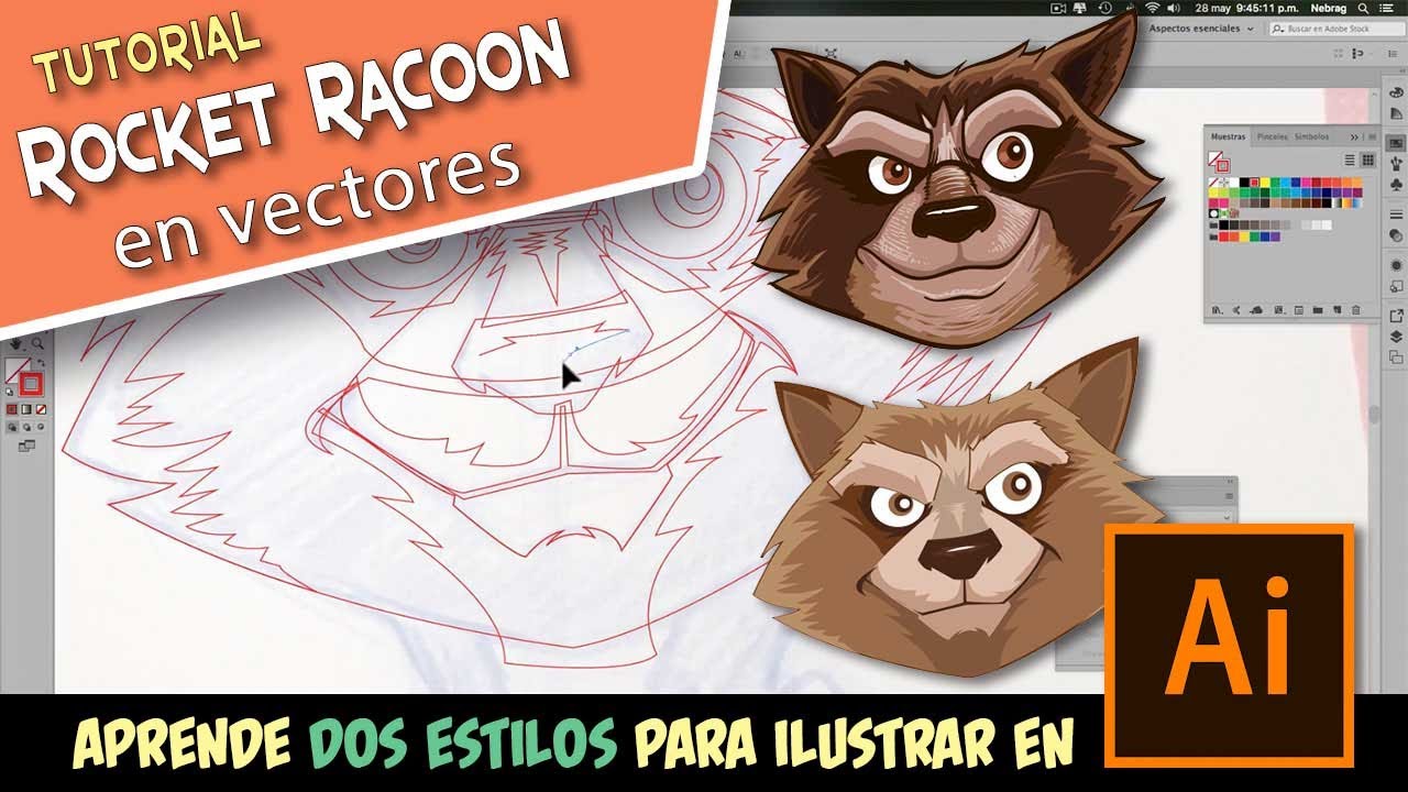 Rocket Racoon en vectores con Adobe Illustrator - YouTube