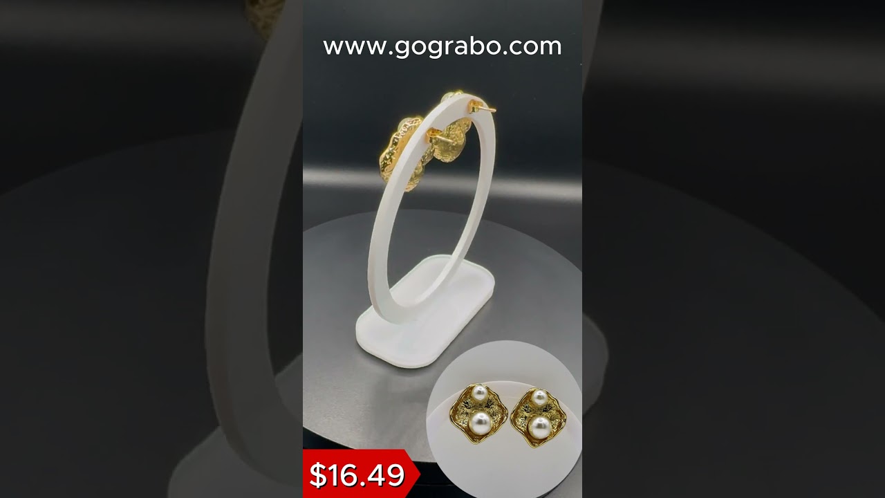 Stunning Textured Gold Pearl Earrings  Hypoallergenic & Waterproof Jewelry