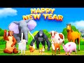 Funny Farm Animals New Year 2023 Celebrations - Gorilla, Cow, Bear, Elephant, Horse | New Year