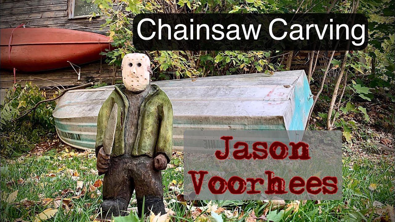 Chainsaw carving Jason Voorhees ! Sculpting fan art YouTube