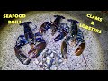 SEAFOOD BOIL - Foraged LOBSTERS & CLAMS , Bass , Eels , COASTAL FORAGING at NIGHT