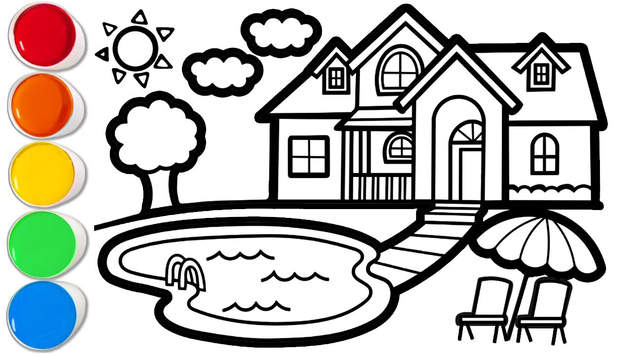 How To Draw a Beautiful Villa with a Swimming Pool | House Drawing | Easy Step By Step Tutorial