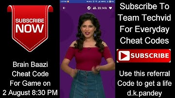 #CHEATCODE | BRAIN BAAZI CHEAT CODE FOR GAME ON 2 AUGUST 8:30 PM