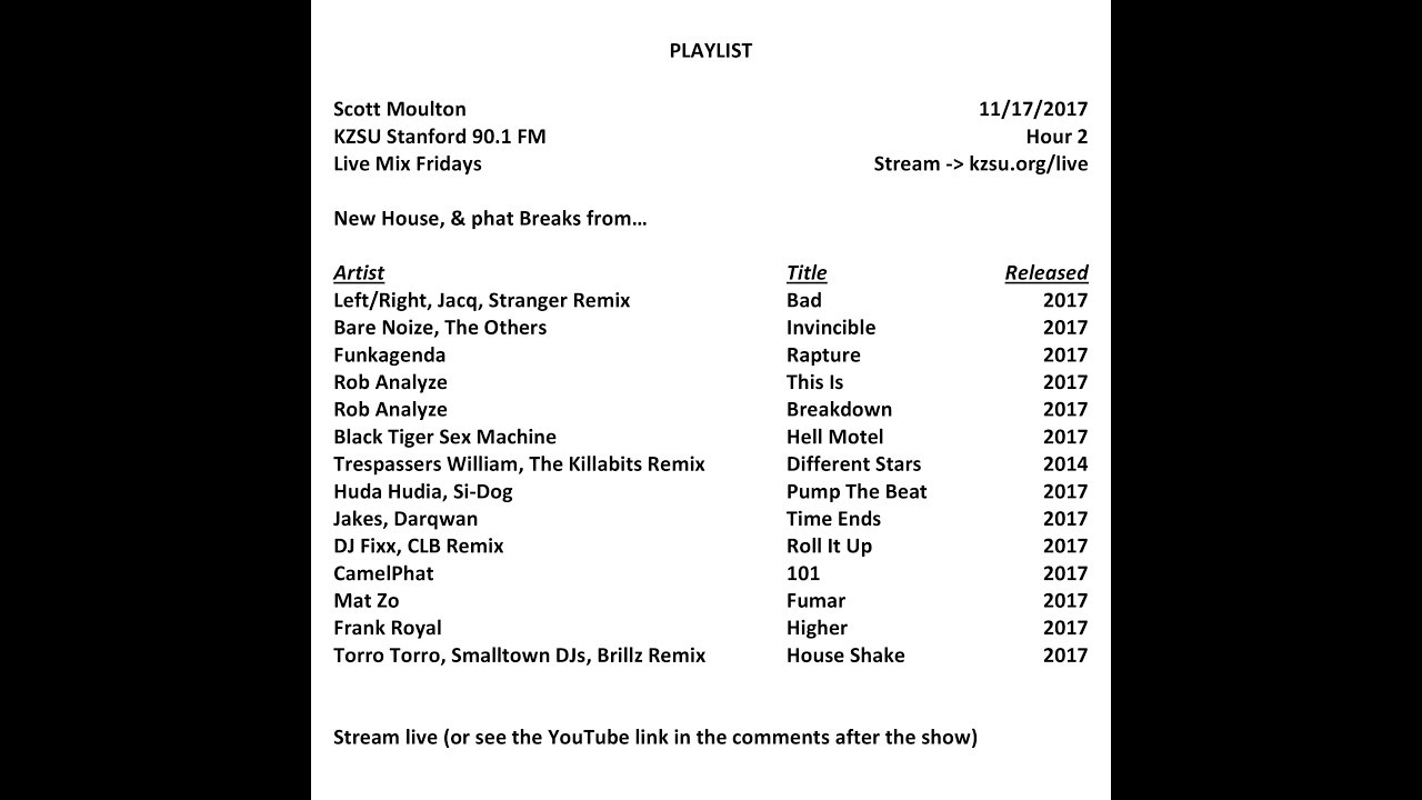Watch KZSU Live Mix Fridays 15 (House) on YouTube Watch KZSU Live Mix Fridays 15 (House) on YouTube