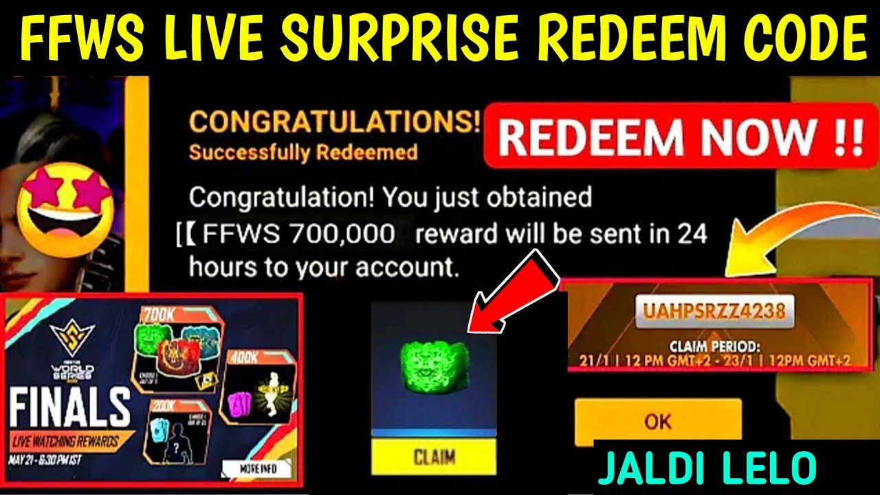 700k Live watching complete Redeem Code | Free fire esports official | ffws finals live redeem code