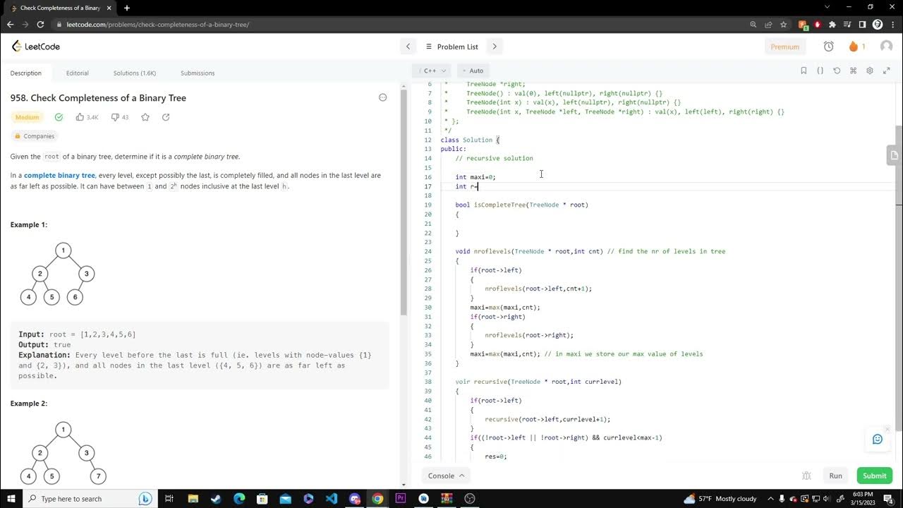 LeetCode Solution 958. Check Completeness of a Binary Tree C++ - YouTube