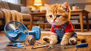 Ginger Kitten Broke the Fan in the 40-Degree Summer Heat–Then Studied and Repaired It All by Himself