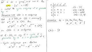 1.7 Subgroups continued - cyclic subgroups