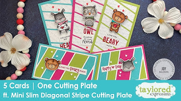 5 Cards ft. Mini Slim Diagonal Stripe Cutting Plate | Joy Baldwin | Taylored Expressions