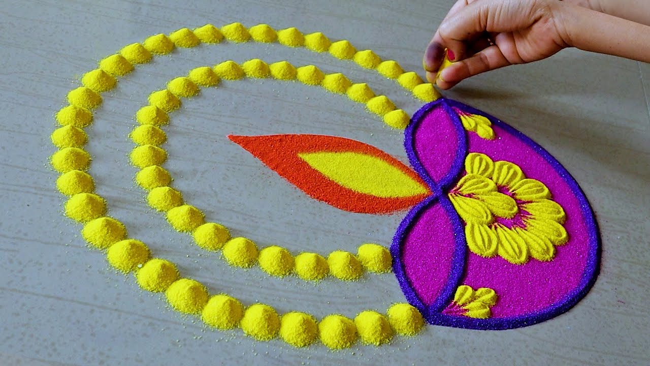 Beautiful Diya Rangoli Design For Diwali | Easy Deepawali Rangoli ...