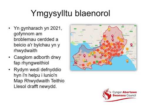 Map Rhwydwaith Teithio Llesol Abertawe Drafft